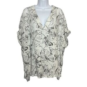 Joie Womens 2X Black White Linen Palm Print Top Blouse Cover Up Swim Vacation‎